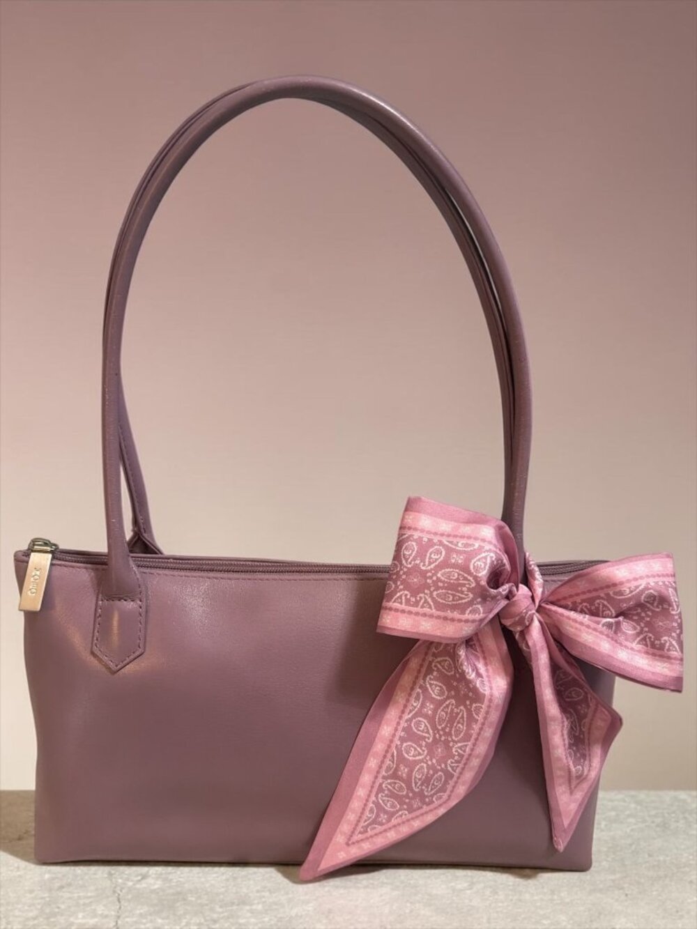 VTG Hobo East West Shoulder Bag Mauve Purple Leather 2-Handle Handbag Y2K Spring